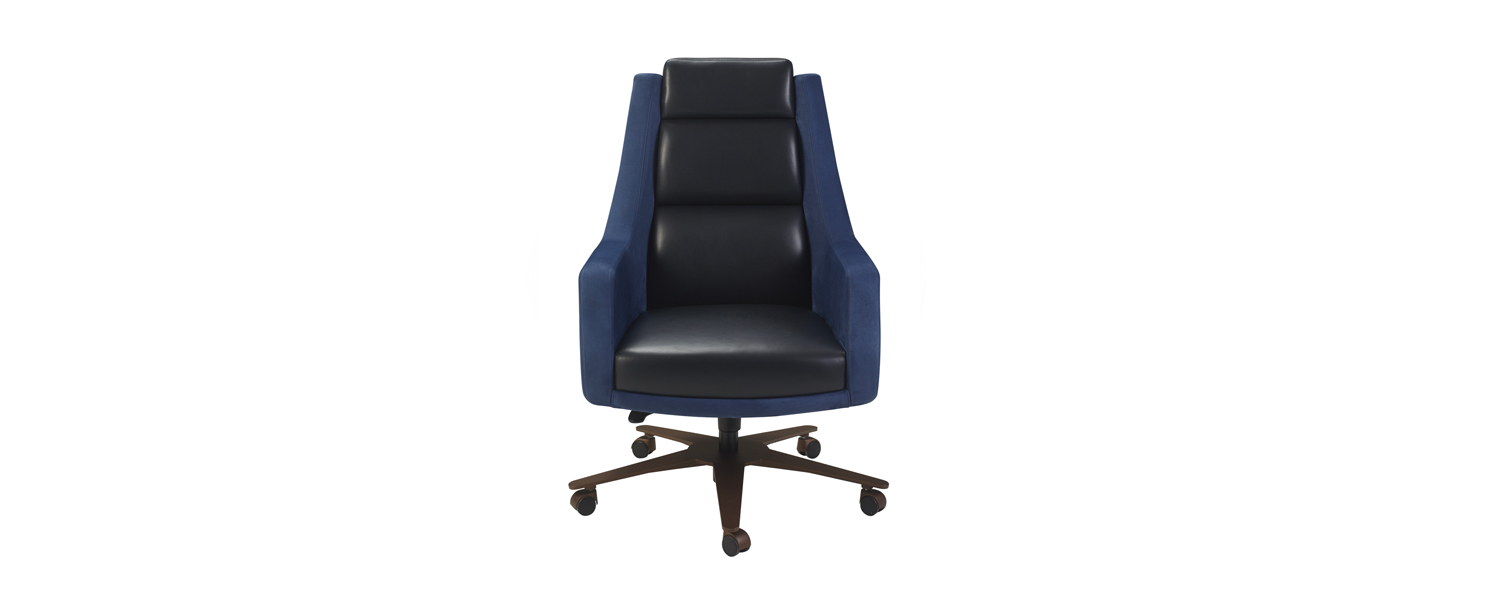 /mediaKate%20is%20an%20office%20chair%20with%20a%20metal%20base%20covered%20in%20leather%20and%20fabric,%20from%20Promemoria's%20Amaranthine%20Tales%20collection%20|%20Promemoria