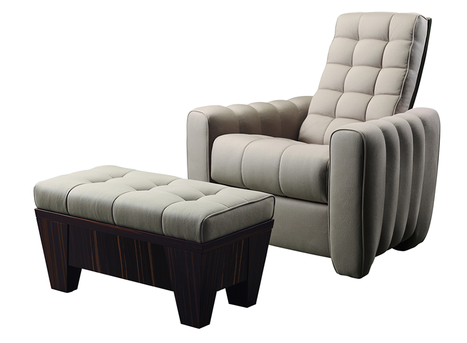 Gertrude armchair and pouf that belong to Lake Tales, the 2015 Promemoria collection which is inspired by the Lake Como | Promemoria