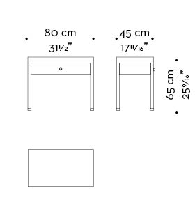 Dimensions of Gong, a bronze bedside table that can be covered in fabric or leather, from the Promemoria's catalogue | Promemoria