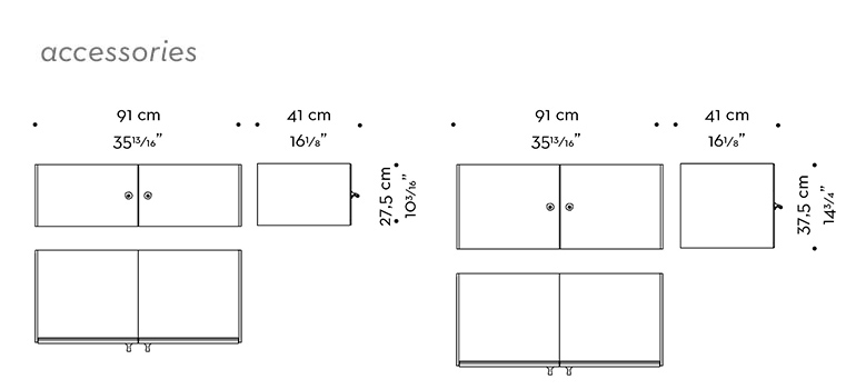 Dimensions of Cora, a wooden modular bookcase with bronze details, from Promemoria's Indigo Tales collection | Promemoria