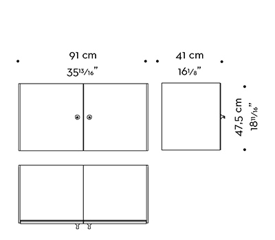 Dimensions of Cora, a wooden modular bookcase with bronze details, from Promemoria's Indigo Tales collection | Promemoria