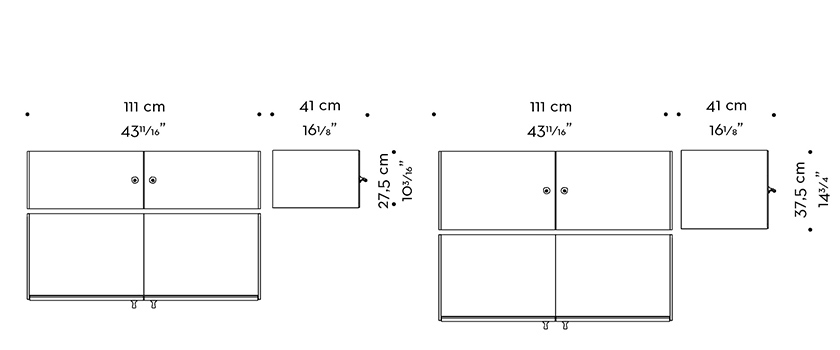 Dimensions of Cora, a wooden modular bookcase with bronze details, from Promemoria's Indigo Tales collection | Promemoria