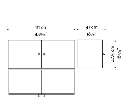 Dimensions of Cora, a wooden modular bookcase with bronze details, from Promemoria's Indigo Tales collection | Promemoria