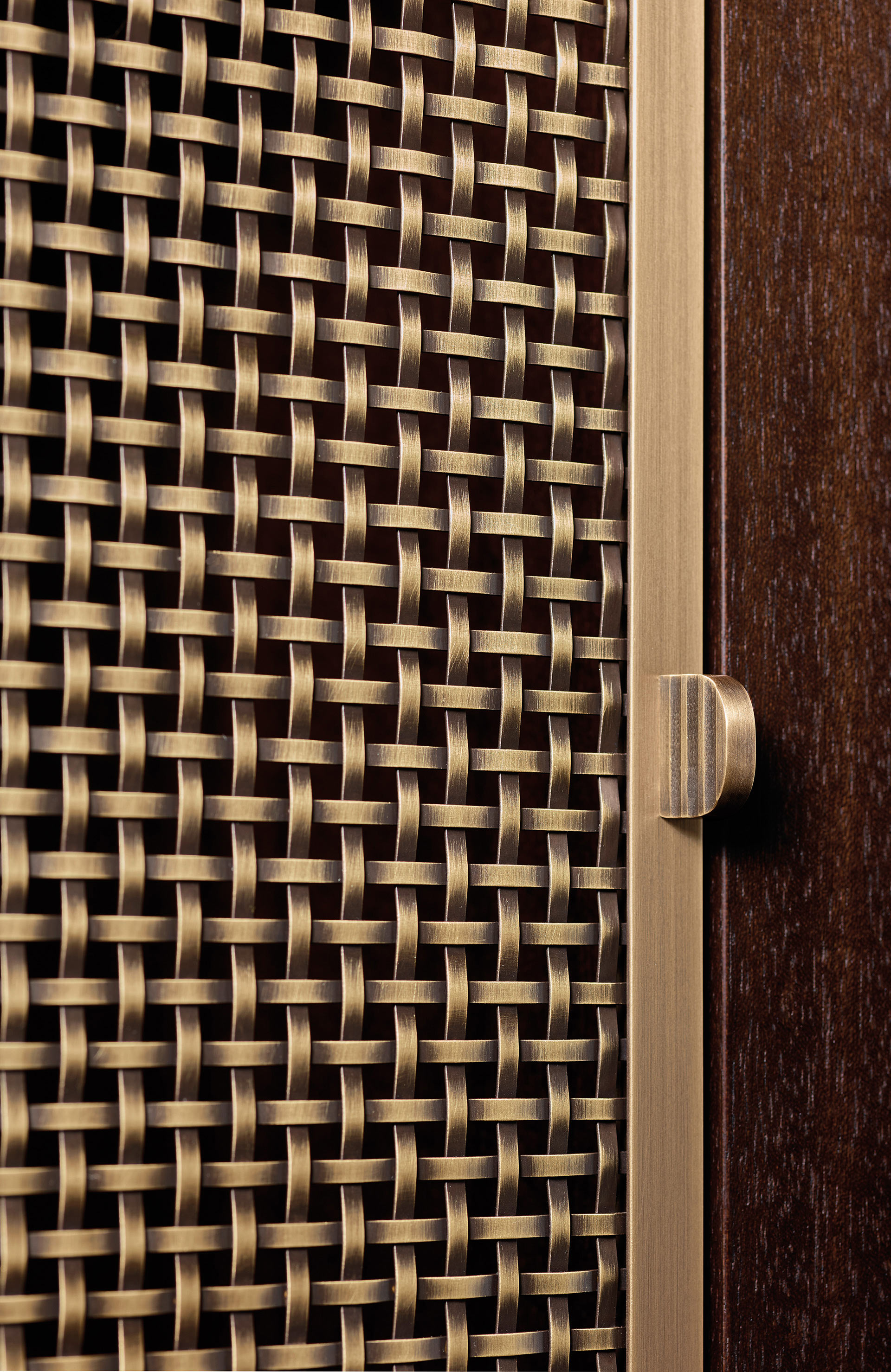 Nightwood, a wooden modular bookcase with bronze details, from Promemoria's Night Tales collection | Promemoria