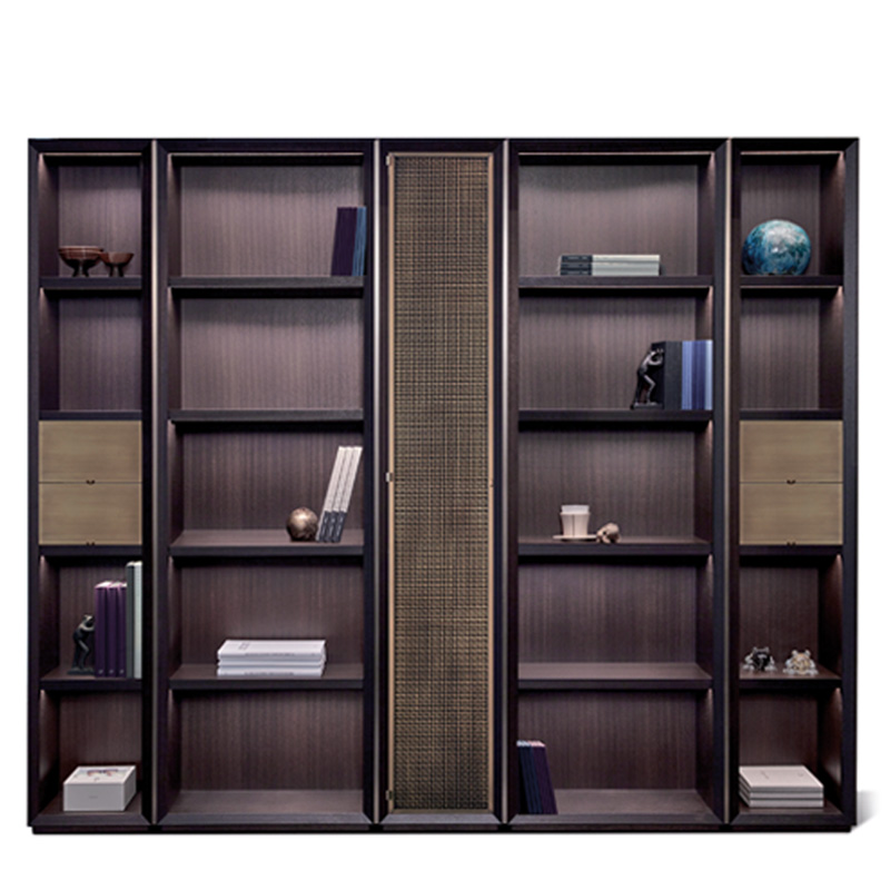 Nightwood is a wooden modular bookcase with bronze details, from Promemoria's Night Tales collection | Promemoria