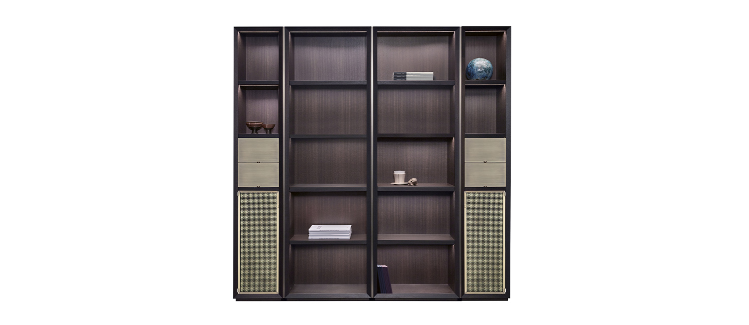 /mediaNightwood%20is%20a%20wooden%20modular%20bookcase%20with%20bronze%20details,%20from%20Promemoria's%20Night%20Tales%20collection%20|%20Promemoria