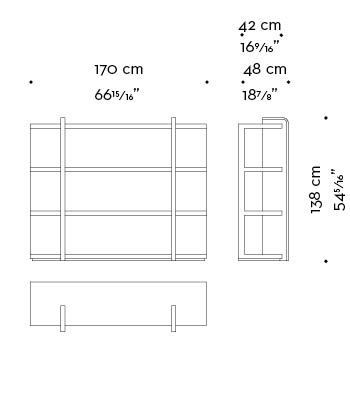 Dimensions of Nisha, a wooden bookcase with bronze supports from the Promemoria's Night Tales collection | Promemoria