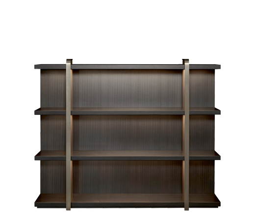 Nisha is a wooden bookcase with bronze supports from the Promemoria's Night Tales collection | Promemoria