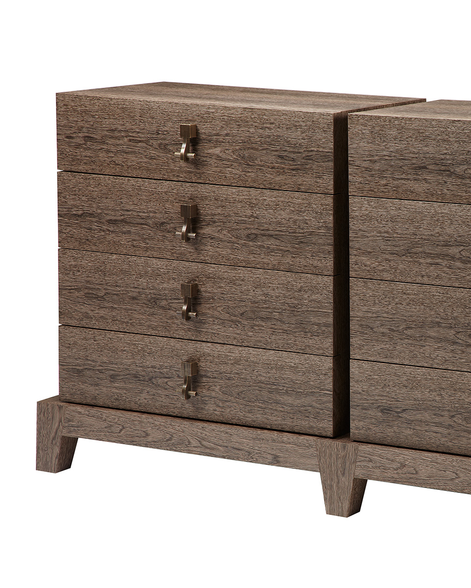 Amarcord is a wooden chest of drawers that can have bronze drawer fronts from Promemoria's catalogue | Promemoria