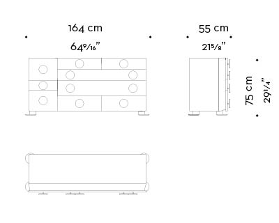 Dimensions of Dagoberto, a wooden chest of drawers with bronze feet and leather placemats from Promemoria's catalogue | Promemoria