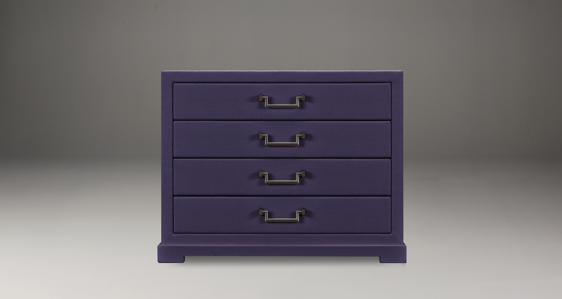 Drawer detail of Future, a wooden chest of drawers covered in leather or fabric with leather placemats and handles in leather or bronze, nickel and chrome from Promemoria's catalogue | Promemoria