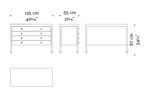 Dimensions of Gong, a bronze chest of drawers covered in fabric or leather from Promemoria's catalogue | Promemoria