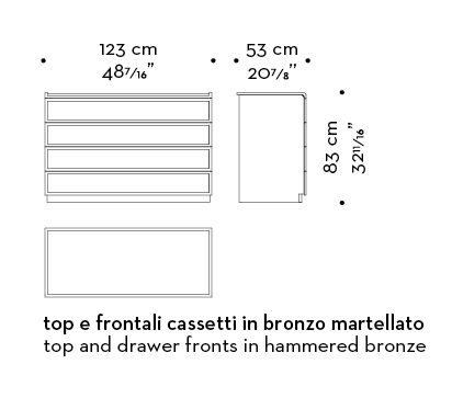 Dimensioni di Orione, cassettiera in legno rivestita in pelle, del catalogo di Promemoria | Promemoria
