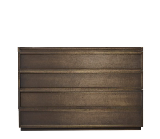 Orione is a wooden chest of drawers covered in leather, from Promemoria's catalogue | Promemoria