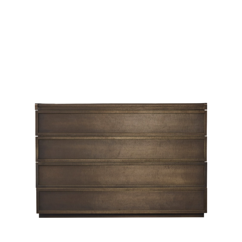 Orione is a wooden chest of drawers covered in leather, from Promemoria's catalogue | Promemoria