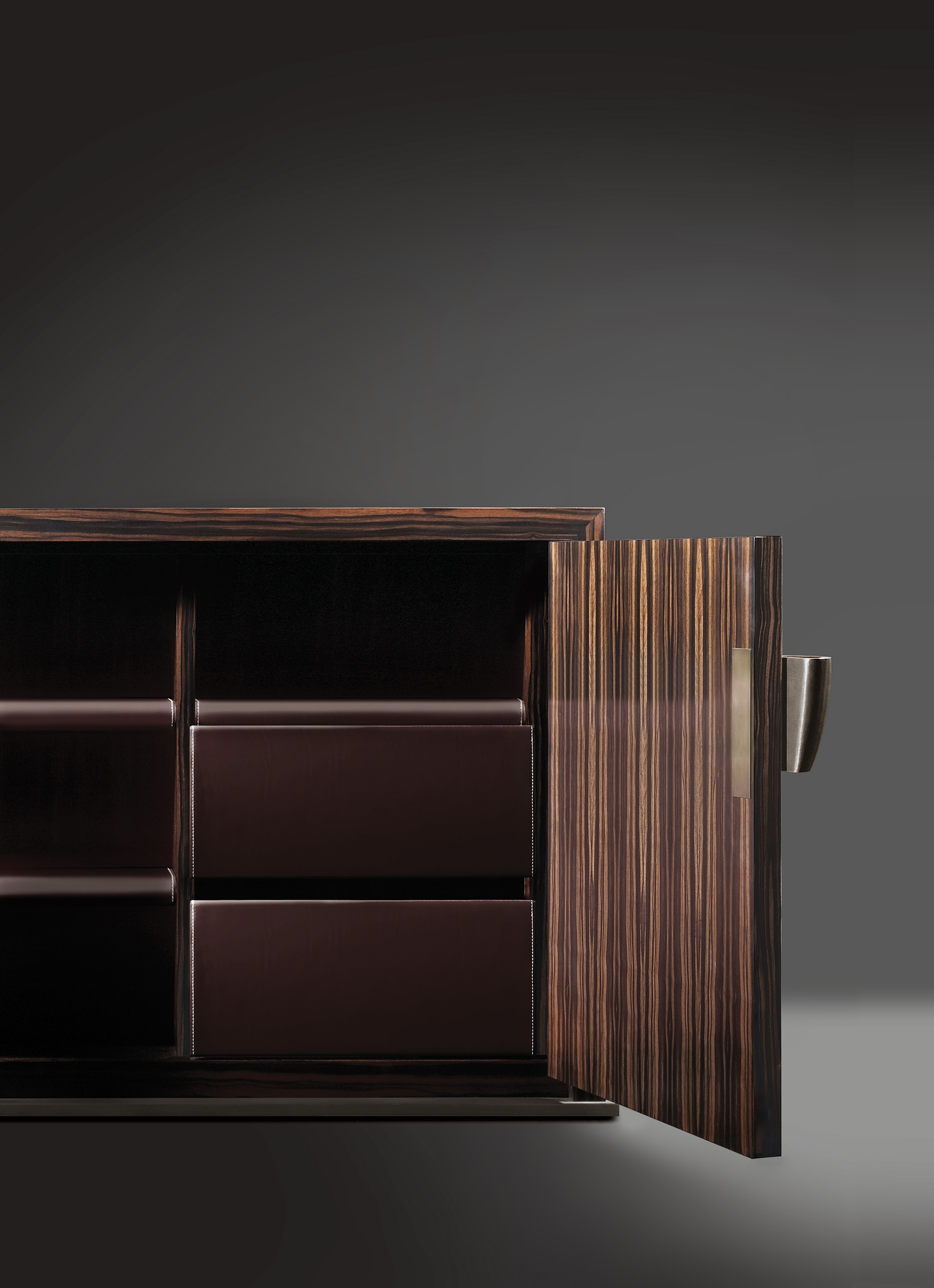 Bonaventura is a wooden cabinet with bronze base and handle, from Promemoria's catalogue | Promemoria