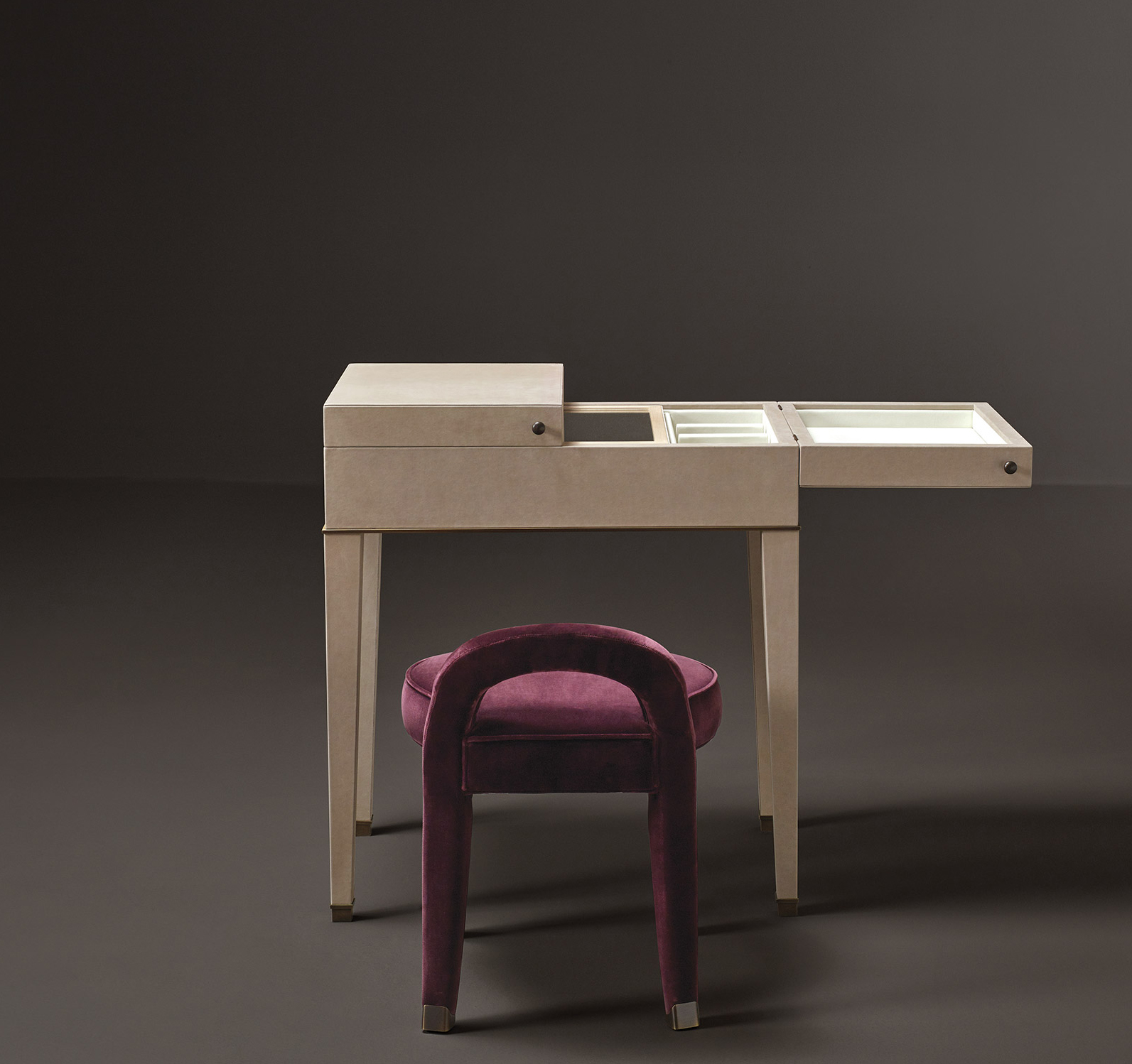 Kalypso is a wooden cabinet with bronze and leather details from Promemoria's collection Amaranthine Tales | Promemoria