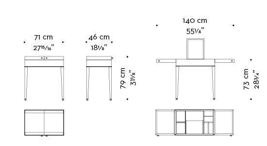 Dimensios of Kalypso, a wooden cabinet with bronze and leather details from Promemoria's collection Amaranthine Tales | Promemoria