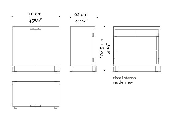 Details of Margot, a wooden cabinet with bronze base, handle and hinges from Promemoria's catalogue | Promemoria