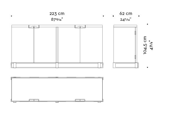 Details of Margot, a wooden cabinet with bronze base, handle and hinges from Promemoria's catalogue | Promemoria