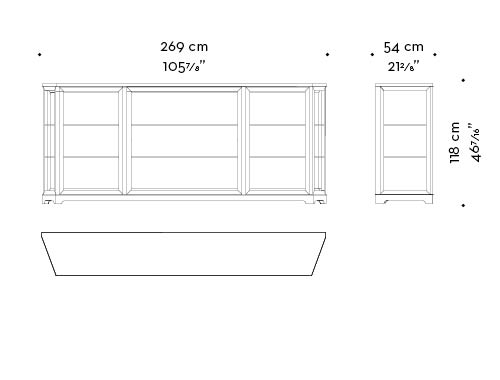 Dimensions of Nefertiti, a wooden cabinet with glass and bronze details from Promemoria's Night Tales collection | Promemoria