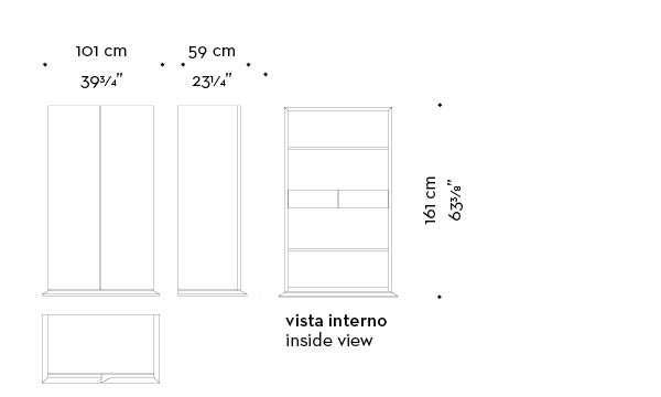 Dimensions of Oleandra, a wooden cabinet that can have a geometric patchwork design with light and dark woods interweaved and bronze details from Promemoria's catalogue | Promemoria