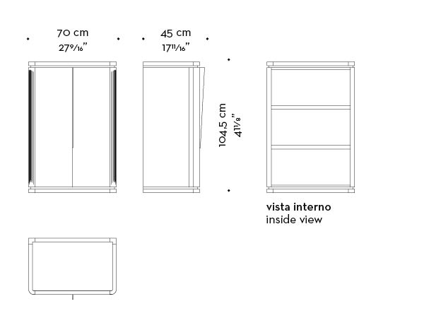 Dimensions of Soho, a cabinet in gold brushed stained blue oak with bronze details, from Promemoria's The London Collection | Promemoria
