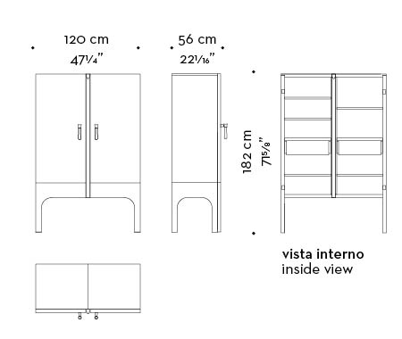 Dimensions of Tom Bombadil, a wooden cabinet with bronze profiles and a Murano glass handle, from Promemoria's catalogue | Promemoria
