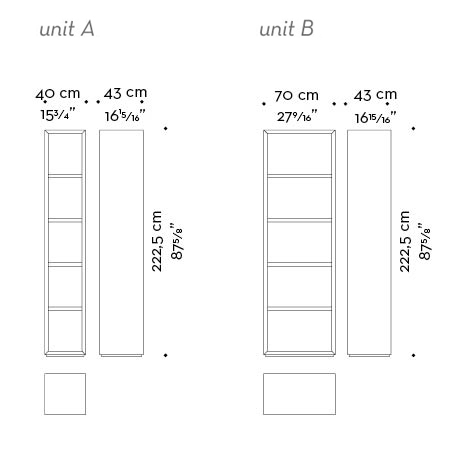 Dimensions of Nightwood, a wooden modular bookcase with bronze details, from Promemoria's Night Tales collection | Promemoria