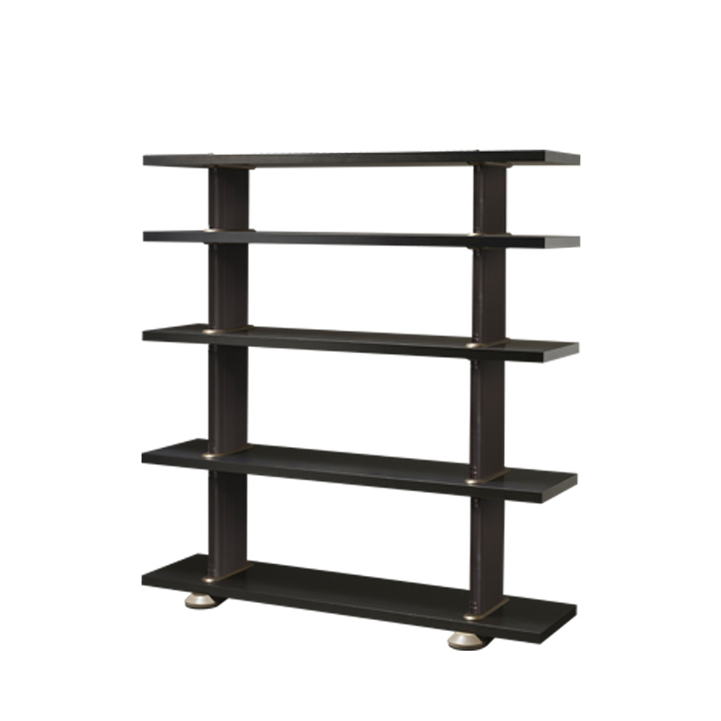 Peggy è una libreria modulare in legno con supporti rivestiti in pelle e dettagli in bronzo, del catalogo di Promemoria | Promemoria