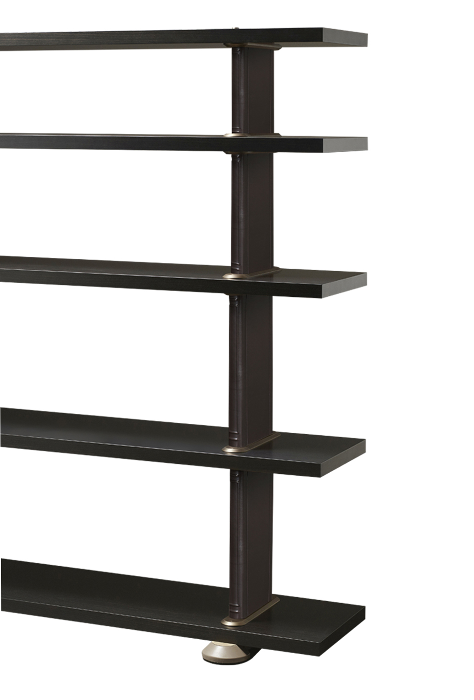 Peggy is a modular wooden bookcase with leather covered supports and bronze details, from Promemoria's catalogue | Promemoria