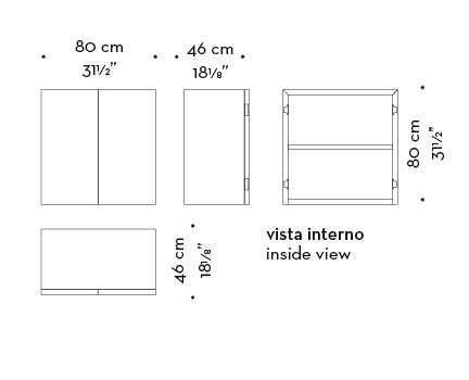 Dimensioni di Amarcord, mobile contenitore componibile con ante e maniglie incassate o in bronzo, del catalogo di Promemoria | Promemoria