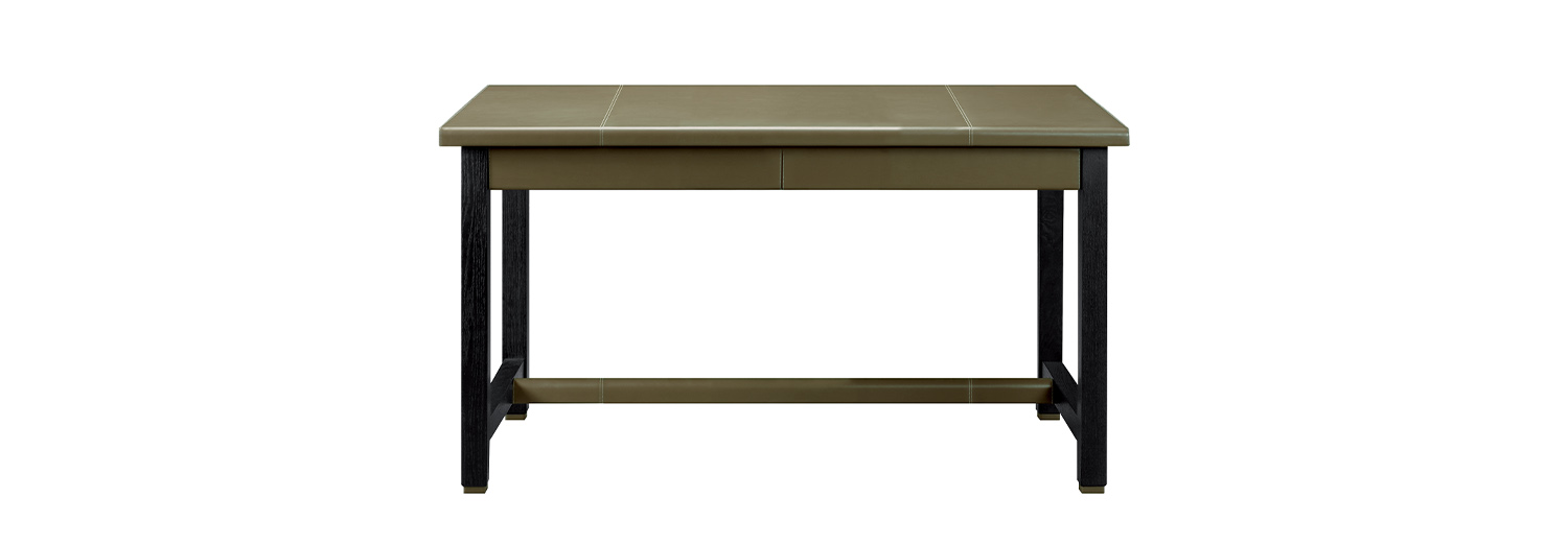 /mediaErnest是一款精致的木质结构书桌，以皮革包饰，请参见Promemoria产品目录|Promemoria