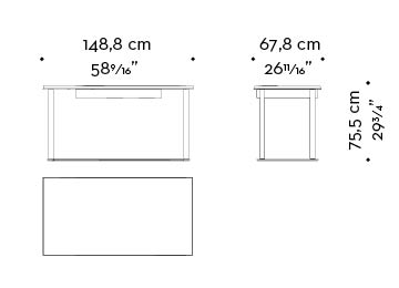 Dimensions of Galadriel, an essential writing desk with bronze structure and wooden tops and drawers from the Promemoria's catalogue | Promemoria