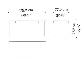Dimensions of Galadriel, an essential writing desk with bronze structure and wooden tops and drawers from the Promemoria's catalogue | Promemoria