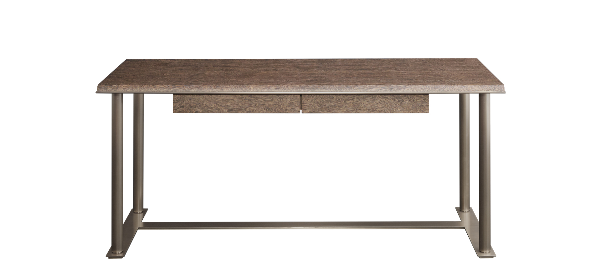 Galadriel ist ein Schreibtisch in schlichtem Design mit Grundstruktur aus Bronze und Tischplatte und Schublade aus Holz, aus dem Katalog von Promemoria | Promemoria