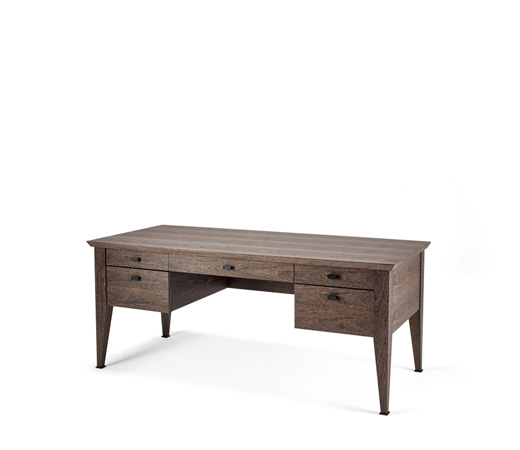 Theo is a wooden writing desk that can be covered in leather with leather details or with bronze details from the Promemoria's catalogue | Promemoria