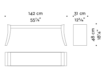 Dimensioni di Spahire, panca in legno, disponibile con top in pelle o galuchat, del catalogo di Promemoria | Promemoria