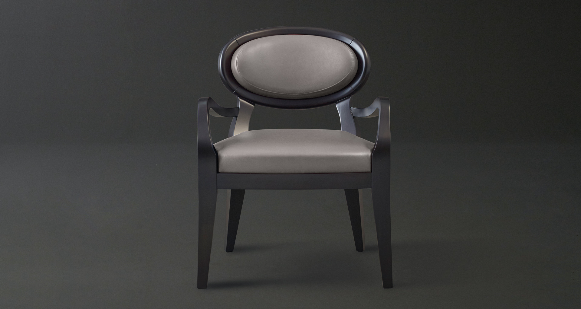 Anima is a wooden and fabric or leather dining chair available with different combinations of fabrics and colors, from Promemoria's catalogue | Promemoria