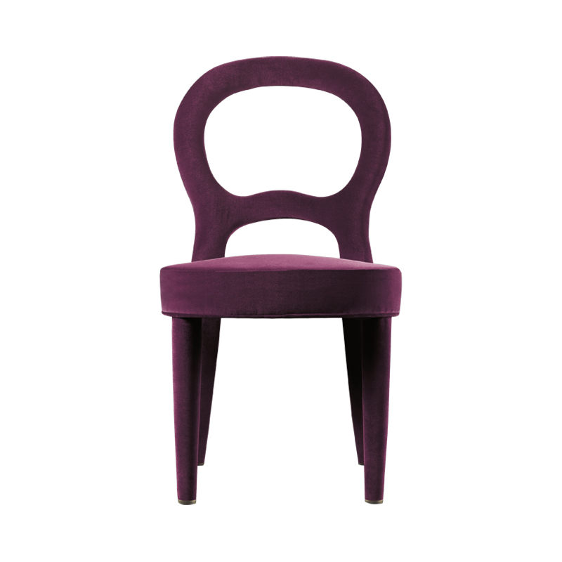 Bilou Bilou è una sedia da pranzo rivestita in velluto e lino o pelle nappa disponibile in diversi colori e nelle versioni standard, large e kids. Bilou Bilou è la più iconica delle sedie da pranzo del catalogo di Promemoria | Promemoria
