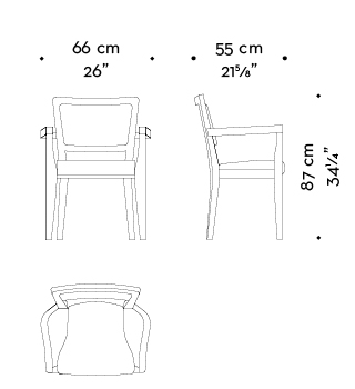 Dimensioni di Bistrot, sedia da pranzo in legno con braccioli e seduta e schienale in tessuto o pelle, del catalogo di Promemoria | Promemoria