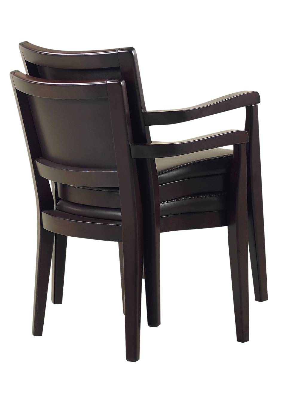 Sedie Bistrot impilate, sedie da pranzo in legno con braccioli e seduta e schienale in tessuto o pelle, del catalogo di Promemoria | Promemoria