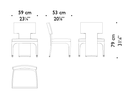 Dimensioni di Bramham, sedia da pranzo in semilucido con seduta in pelle e piedini in bronzo, della collezione The London Collection di Promemoria | Promemoria