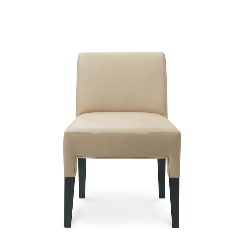 Brigitta Short is a wooden dining chair covered in fabric or leather, with a handle on the backrest, from Promemoria's catalogue | Promemoria