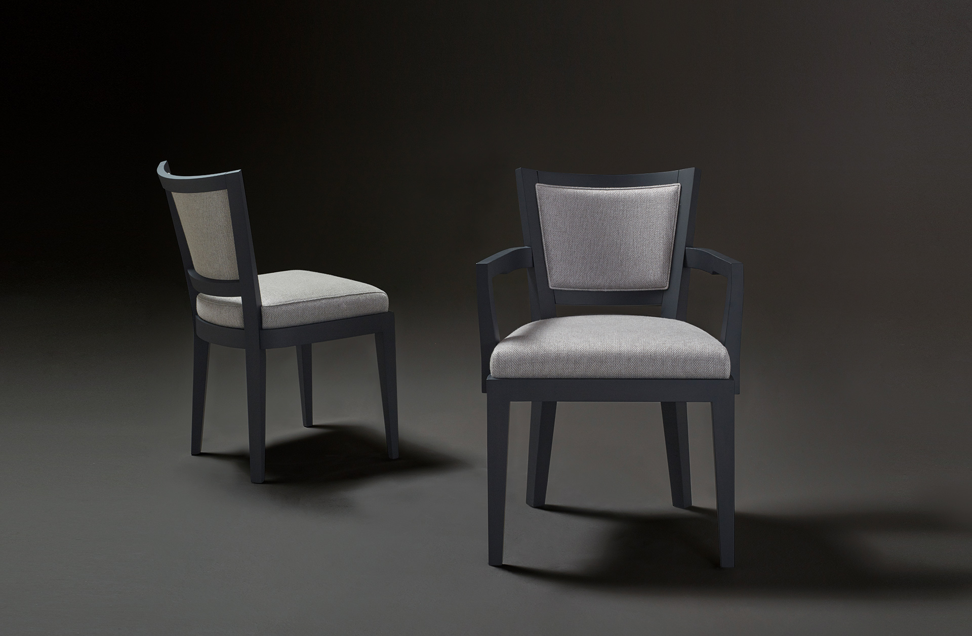Caffè is a wooden dining chair, with straw backrest and fabric or leather seat, from Promemoria's catalogue | Promemoria