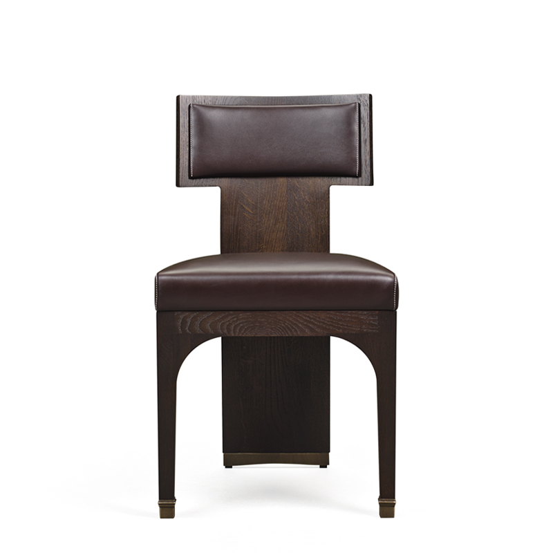 DC Chair is a wooden dining chair with leather seat and back and bronze feet, from Promemoria's The London Collection | Promemoria