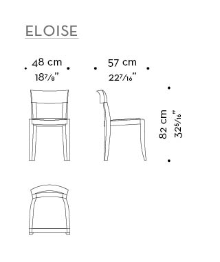 Dimensioni di Eloise con schienale alto con braccioli, sedia da pranzo in legno con seduta in pelle, disponibile con o senza braccioli del catalogo di Promemoria | Promemoria