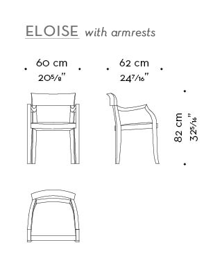 Dimensioni di Eloise con schienale basso senza braccioli, sedia da pranzo in legno con seduta in pelle, disponibile con o senza braccioli  del catalogo di Promemoria | Promemoria