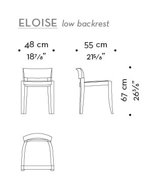 Dimensioni di Eloise con schienale basso senza braccioli, sedia da pranzo in legno con seduta in pelle, disponibile con o senza braccioli e con schienale alto o basso, del catalogo di Promemoria | Promemoria