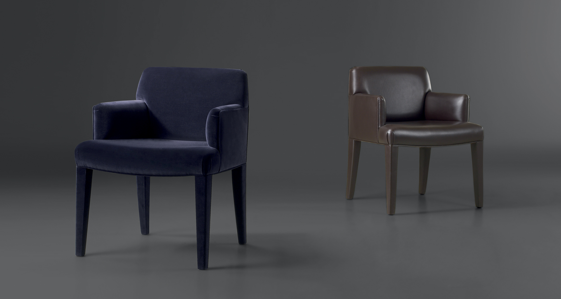 Isotta is a wooden dining chair with or without armrests and with a fabric or leather covered back, from Promemoria's catalogue | Promemoria